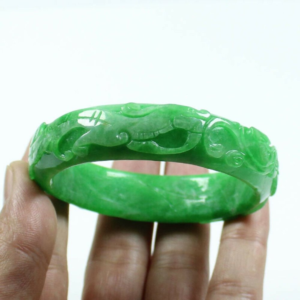 Solid Heavy Genuine Green Jade Bangle - image 4